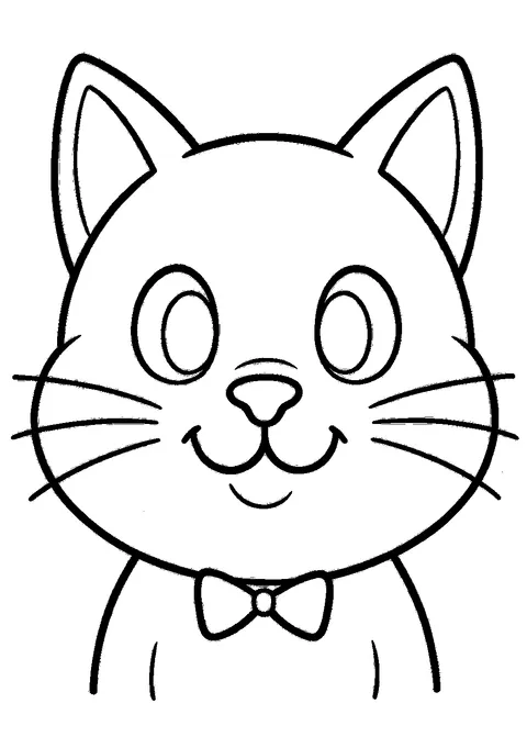 Cat coloring pages — Cat face close-up with a bow tie