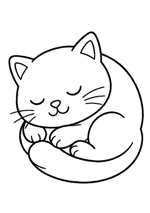 Cat coloring pages — Cat curled up sleeping