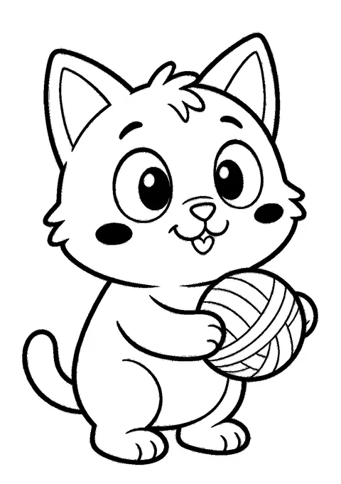 Cat coloring pages — Cat hugging a yarn ball