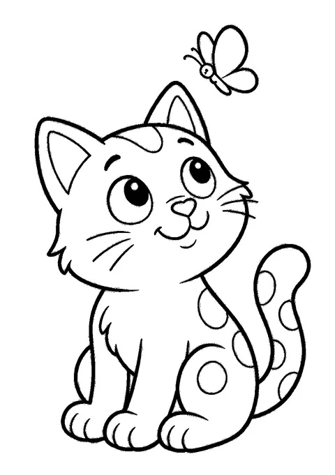 Cat coloring pages — Cat watching a butterfly
