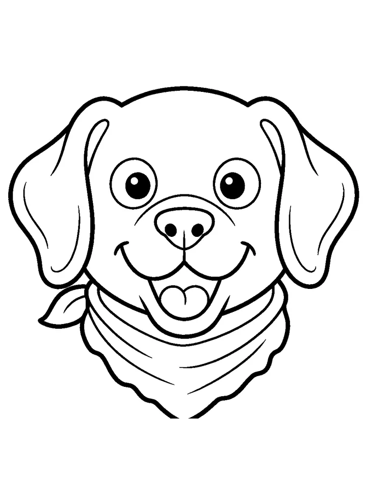 Dog coloring pages — Dog face close-up with a bandana