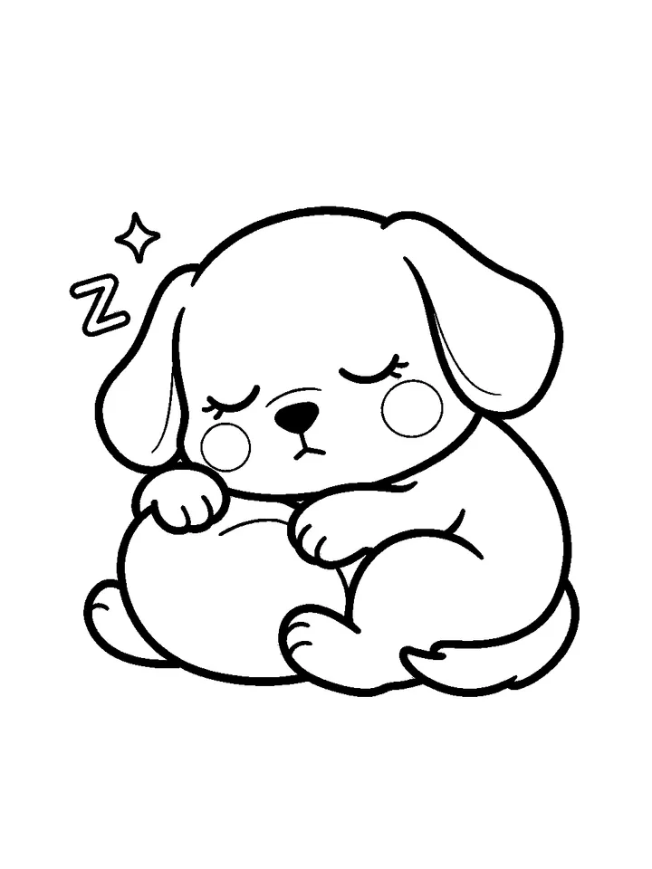 Dog coloring pages — Puppy curled up sleeping