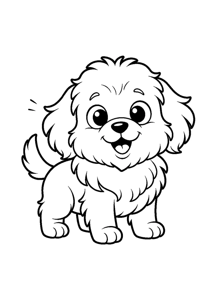 Dog coloring pages — Fluffy long-haired dog standing