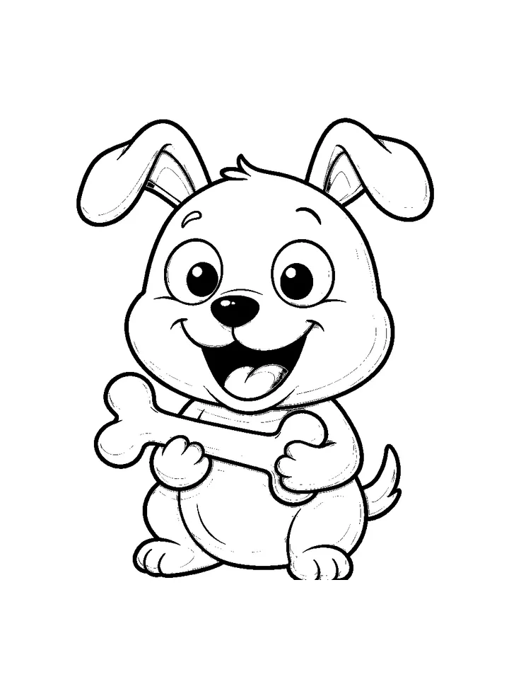Dog coloring pages — Happy dog holding a big bone