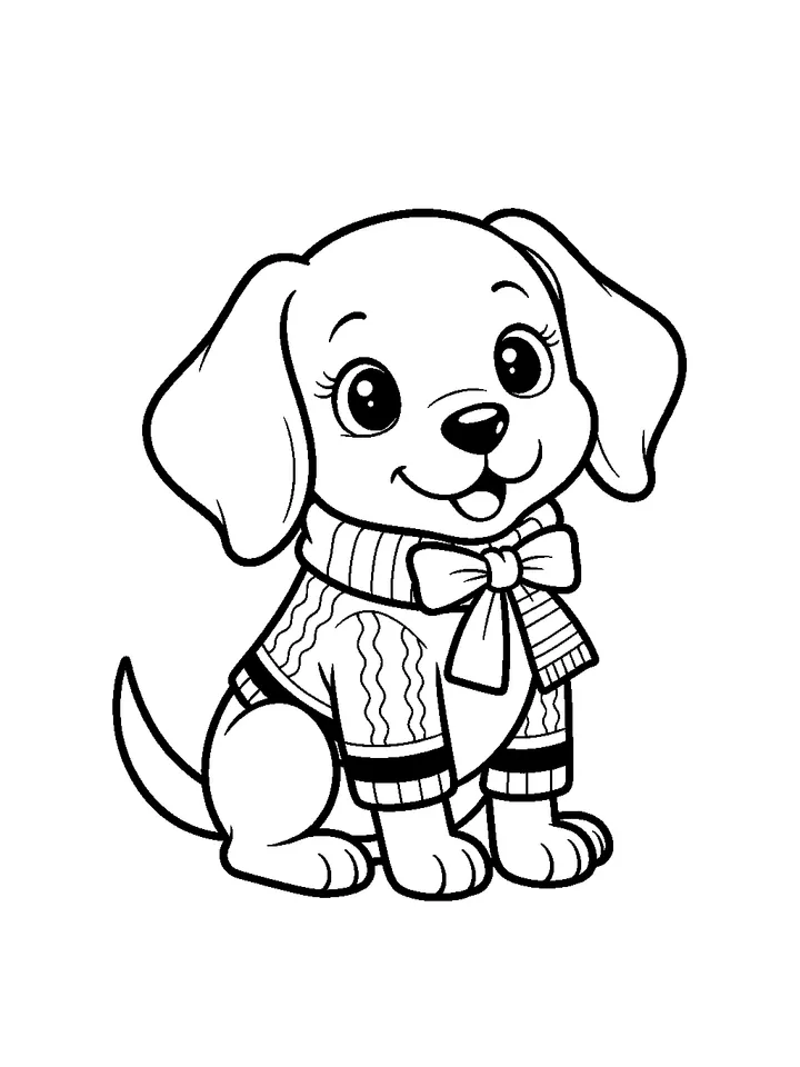 Dog coloring pages — Dog in a cozy sweater and scarf