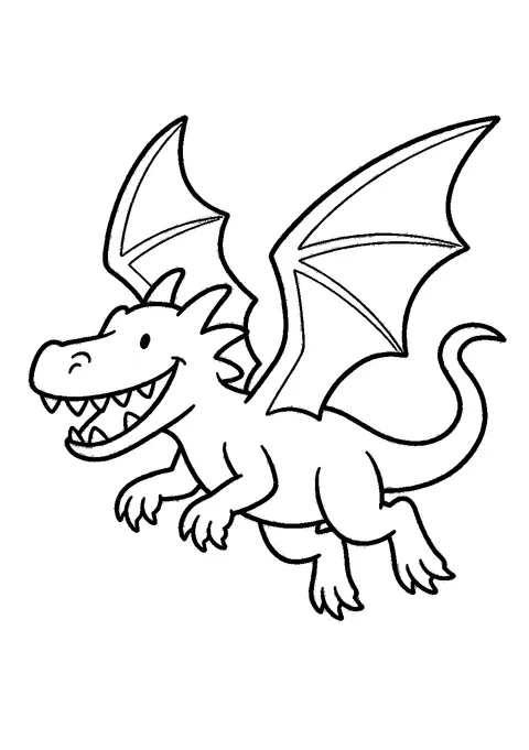 Dragon coloring pages — Flying dragon with spread wings
