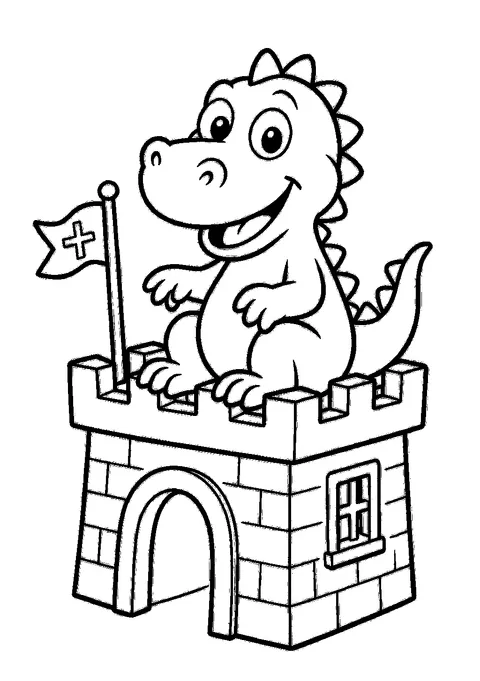 Dragon coloring pages — Dragon on a castle tower