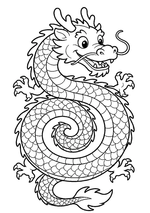 Dragon coloring pages — Chinese-style spiral dragon