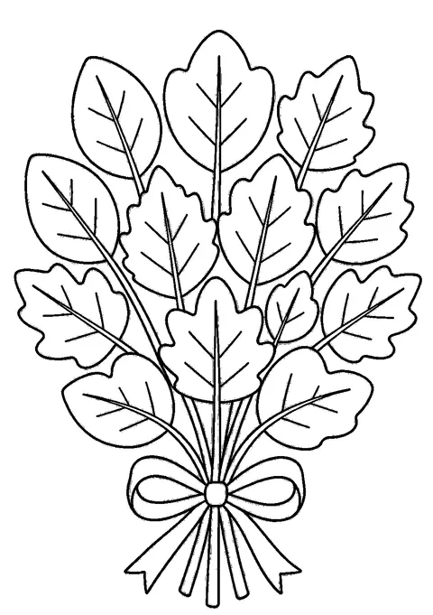 Fall coloring pages — Autumn leaves bouquet with a ribbon