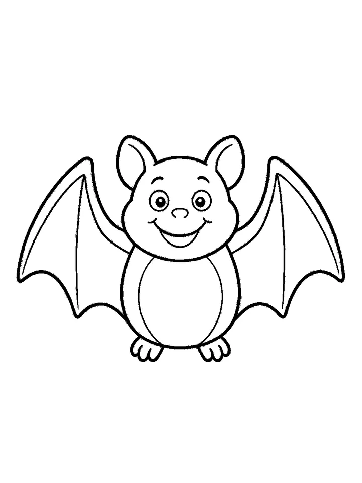 Halloween coloring pages — Chubby cute bat with round wings