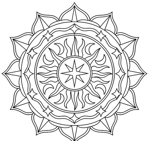 Mandala coloring pages — Celestial sun and moon mandala