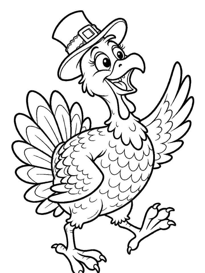 Thanksgiving coloring pages — Turkey wearing a pilgrim hat