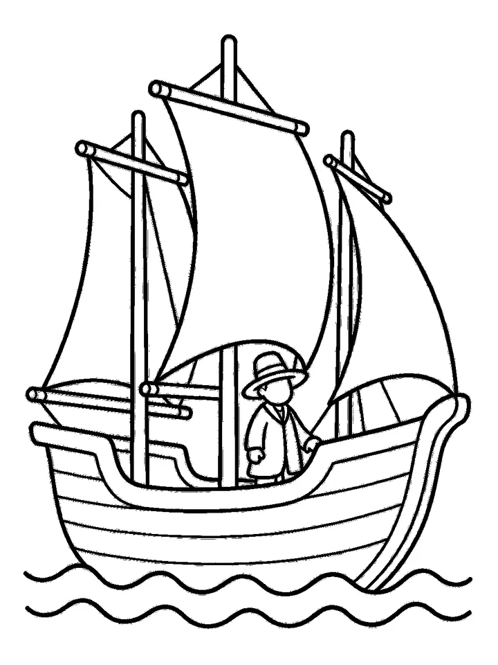 Thanksgiving coloring pages — Pilgrim ship sailing on waves