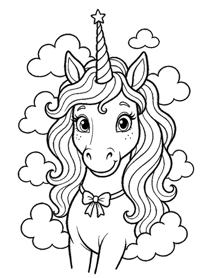 Unicorn coloring pages — Unicorn head with rainbow stripes mane