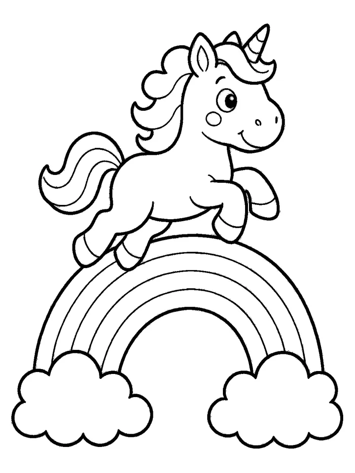 Unicorn coloring pages — Unicorn jumping over a rainbow