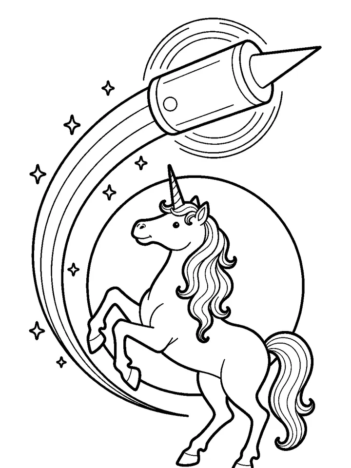 Unicorn coloring pages — Unicorn reaching for a shooting star